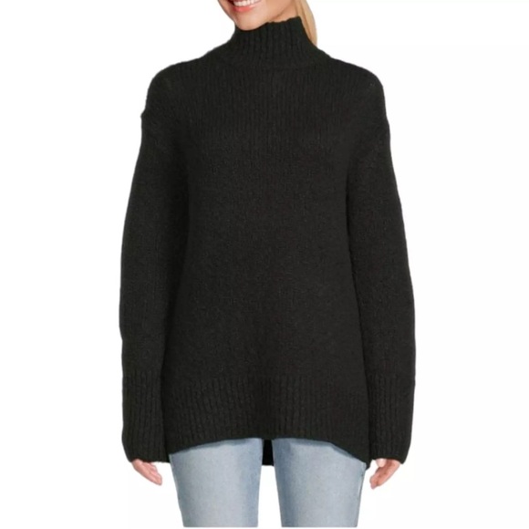 Vince Turtleneck Wool Blend Sweater Green Size L Chunky Knit Side Slits - Picture 1 of 8